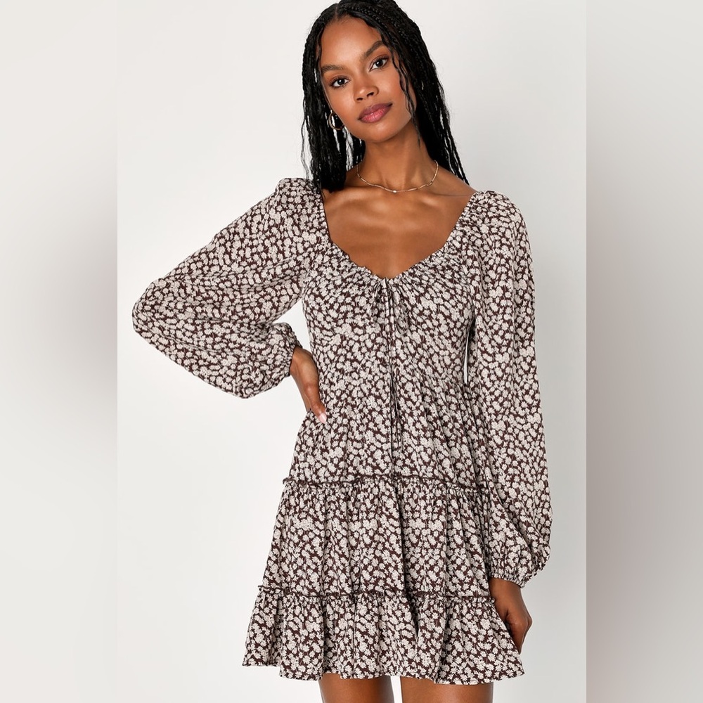 Lulu's Brown and Cream Long Sleeve Dress